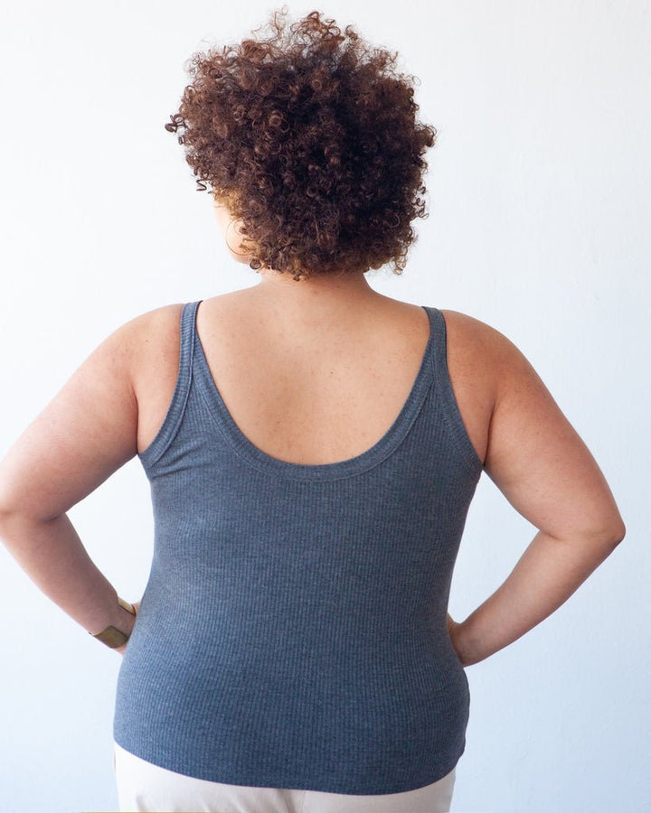 True Bias Zoey Tank & Dress sewing pattern with cropped tank, hip-length tank, and fit-and-flare dress variations in sizes 0–32.