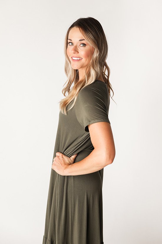 Chalk & Notch Waterfall Raglan sewing pattern with cropped, ruffle top, and ruffle dress options