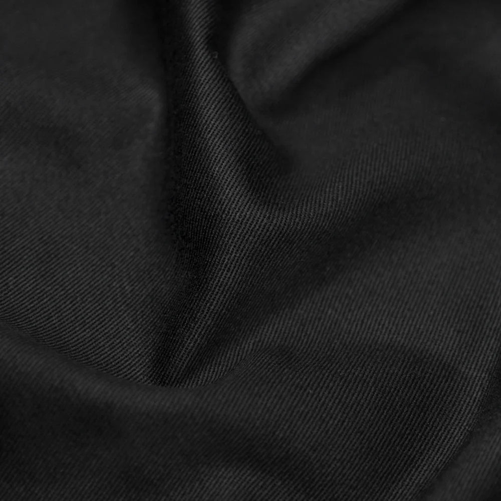 Chino Twill Stretch Black – 97% cotton, 3% Lycra, 8 oz medium-weight stretch fabric, 53/54 inches wide for sewing skirts, trousers, and blazers