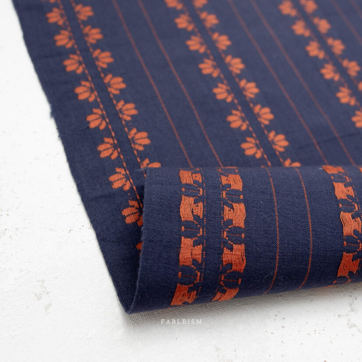 Cotton Woven - Deco Stripe in Navy Spice