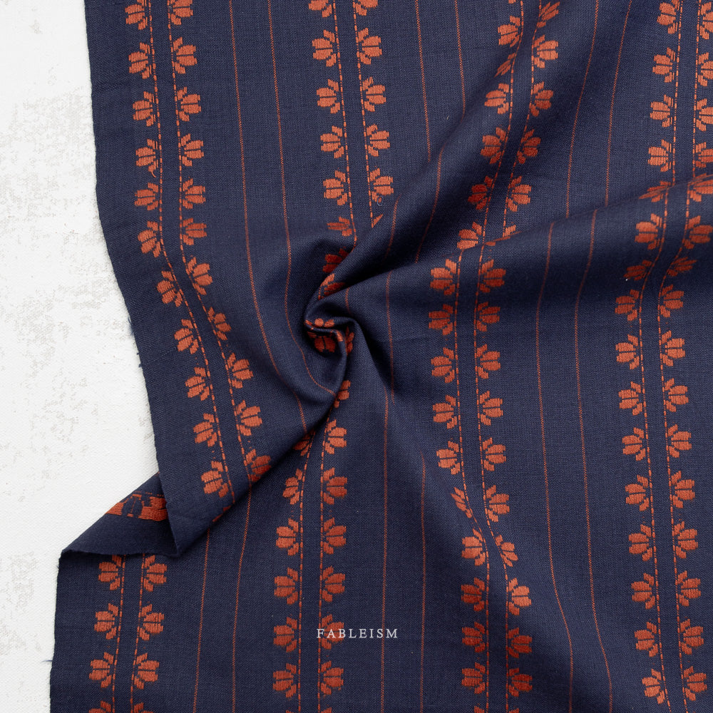 Cotton Woven - Deco Stripe in Navy Spice