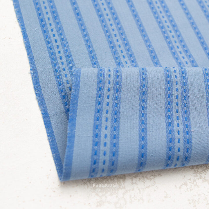 Cotton Woven - Stitch Stripe in Blue (Reversible)