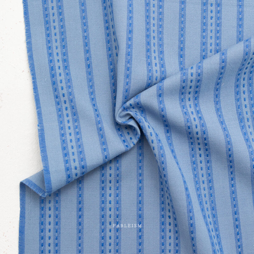 Cotton Woven - Stitch Stripe in Blue (Reversible)