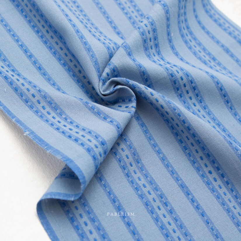Cotton Woven - Stitch Stripe in Blue (Reversible)