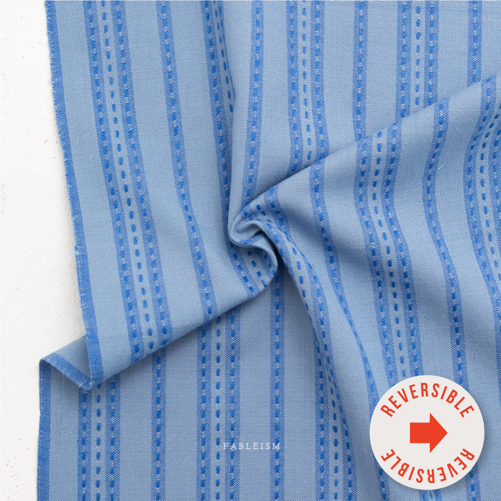 Cotton Woven - Stitch Stripe in Blue (Reversible)