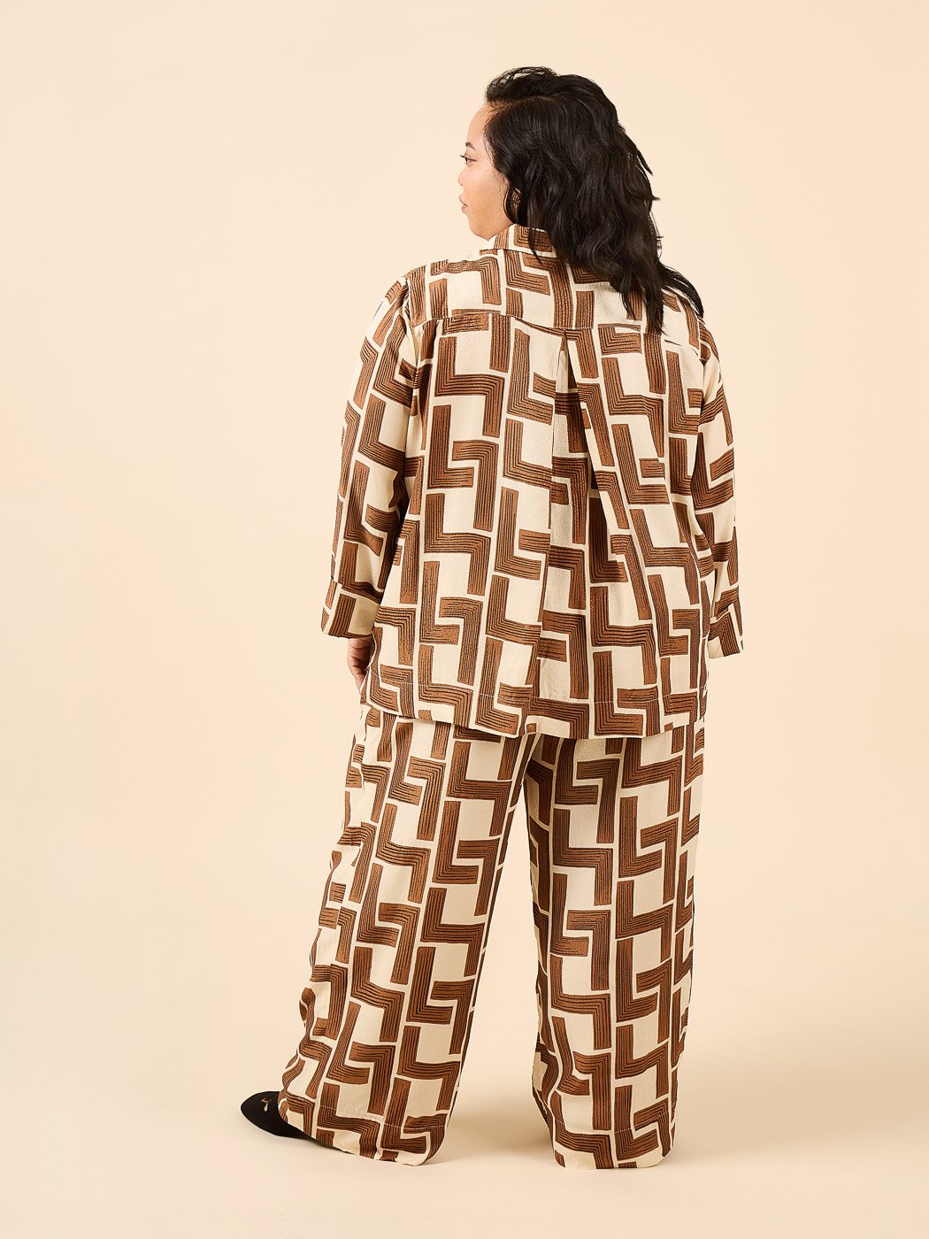 Closet Core Fran Pajamas sewing pattern – tailored two-piece pajama set with cuffed top and straight-legged bottoms