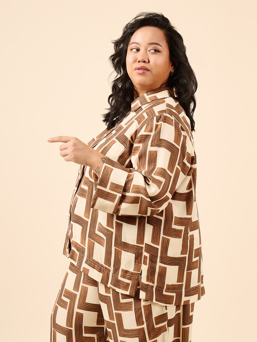 Closet Core Fran Pajamas sewing pattern – tailored two-piece pajama set with cuffed top and straight-legged bottoms
