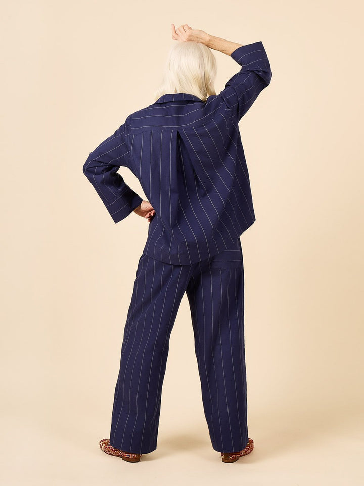 Closet Core Fran Pajamas sewing pattern – tailored two-piece pajama set with cuffed top and straight-legged bottoms