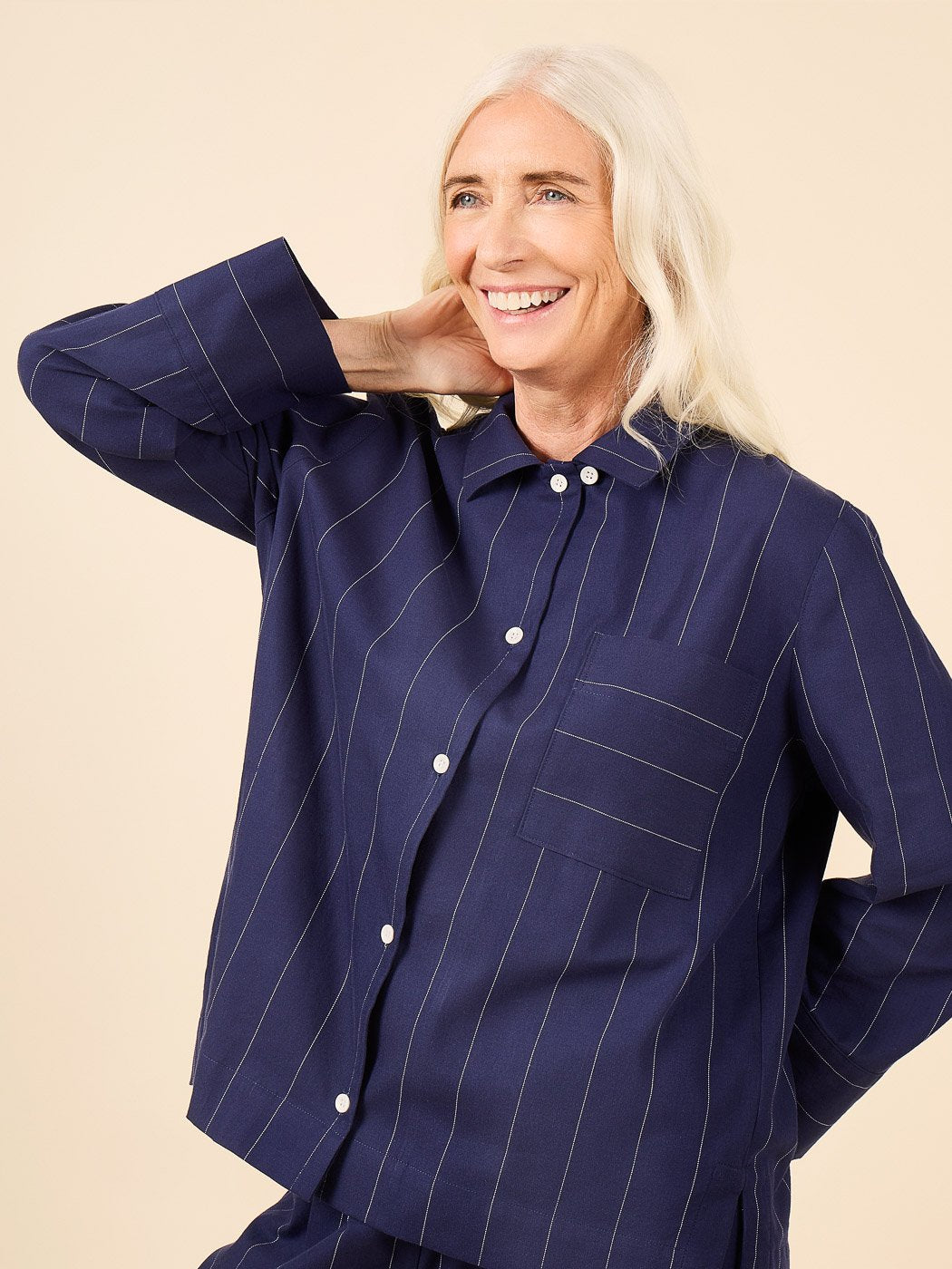 Closet Core Fran Pajamas sewing pattern – tailored two-piece pajama set with cuffed top and straight-legged bottoms