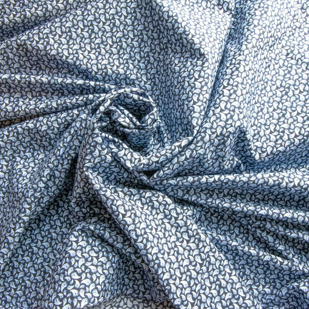 French cotton poplin fabric with 3% elastane shown on bolt, extra-wide 62" deadstock shirting material