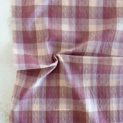 Cotton Woven - Gingham Hearts in Cameo PInk