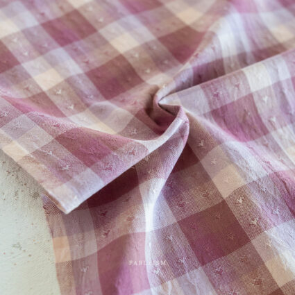 Cotton Woven - Gingham Hearts in Cameo PInk