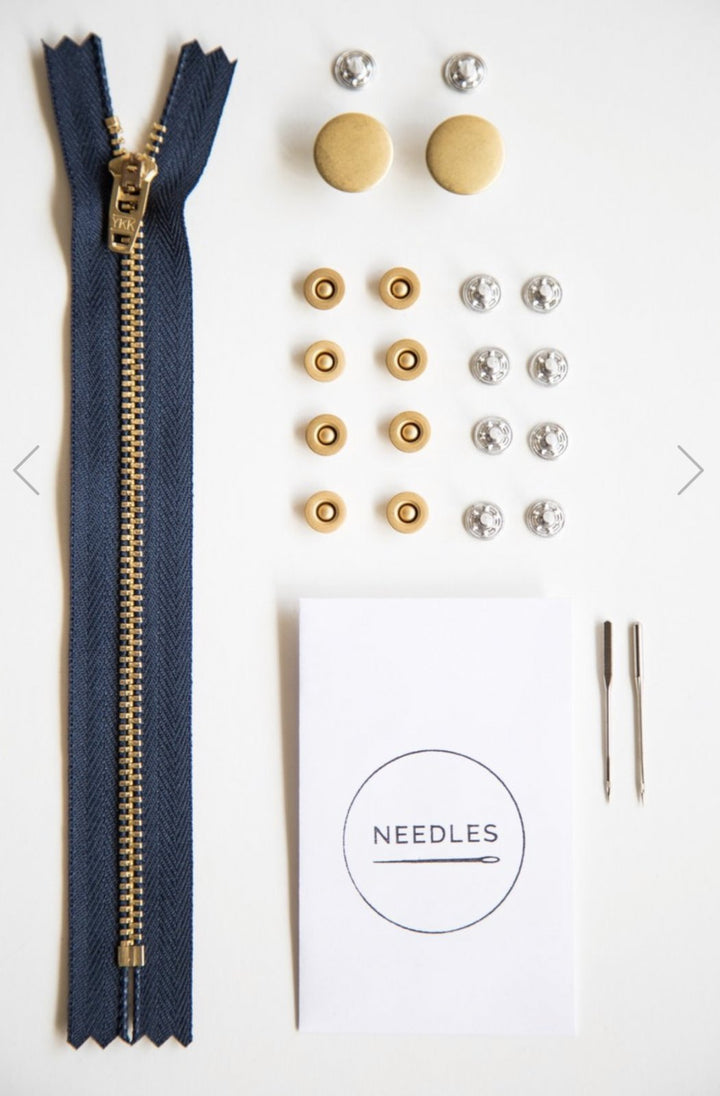 Jeans Making Kit with Zipper Fly – Includes Rivets, Buttons, YKK Zipper & Needles for DIY Denim Sewing