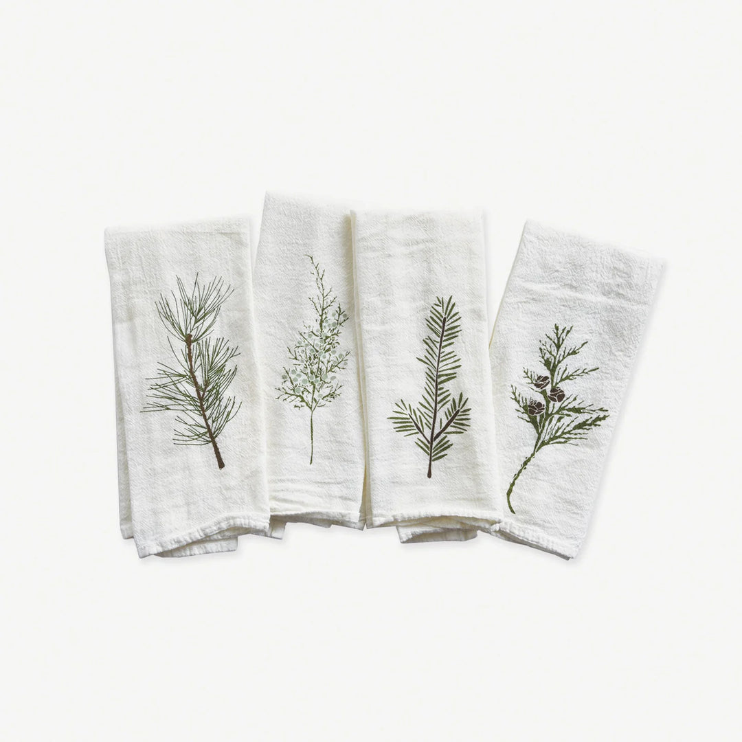 Handpainted Napkins (Set of 4) - Winter Greens