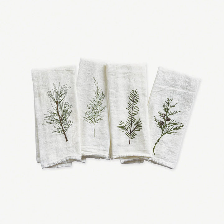 Handpainted Napkins (Set of 4) - Winter Greens