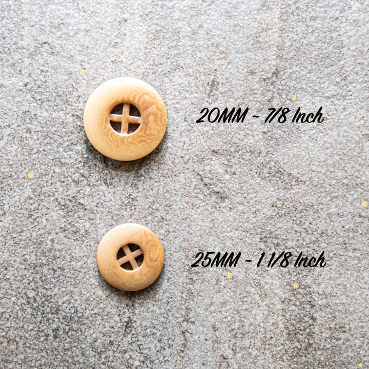 Honey Tan Cross Design Corozo Buttons - Eco-Friendly Four-Hole Vegetable Ivory Buttons in 20mm and 25mm Sizes
