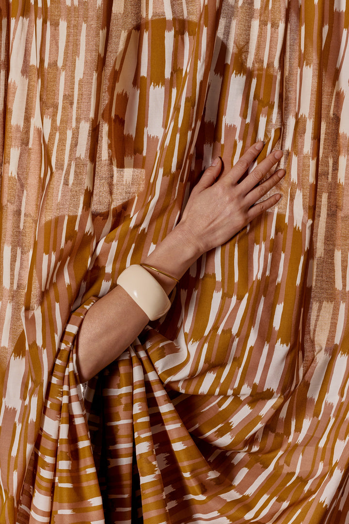 Viscose Challis - Imany Pecan Pie - Ochre and White