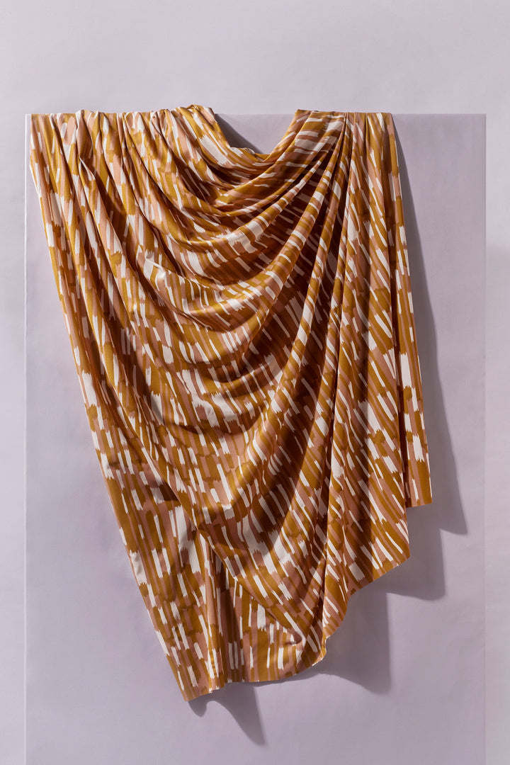 Viscose Challis - Imany Pecan Pie - Ochre and White