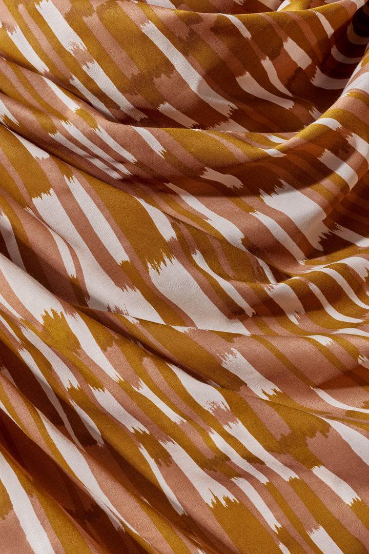Viscose Challis - Imany Pecan Pie - Ochre and White