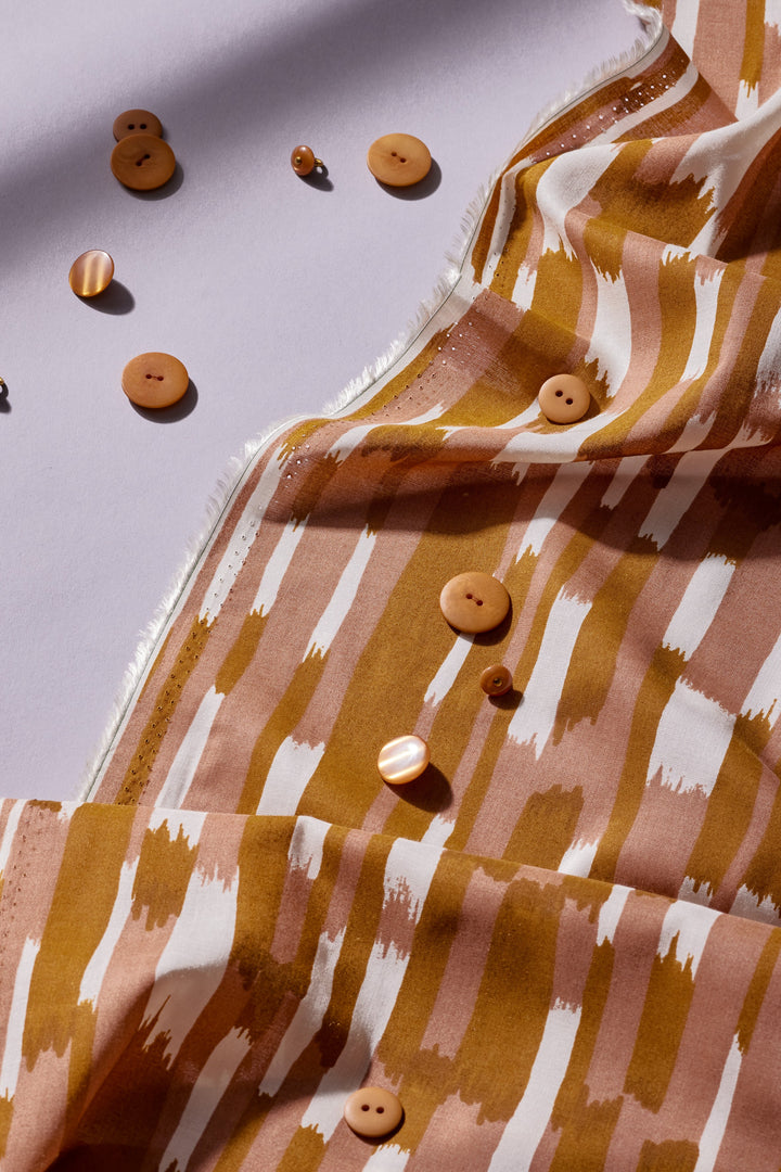 Viscose Challis - Imany Pecan Pie - Ochre and White