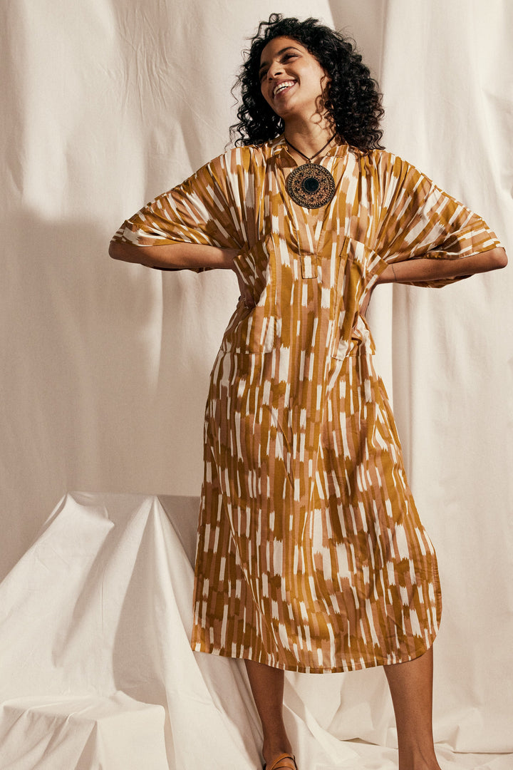 Viscose Challis - Imany Pecan Pie - Ochre and White