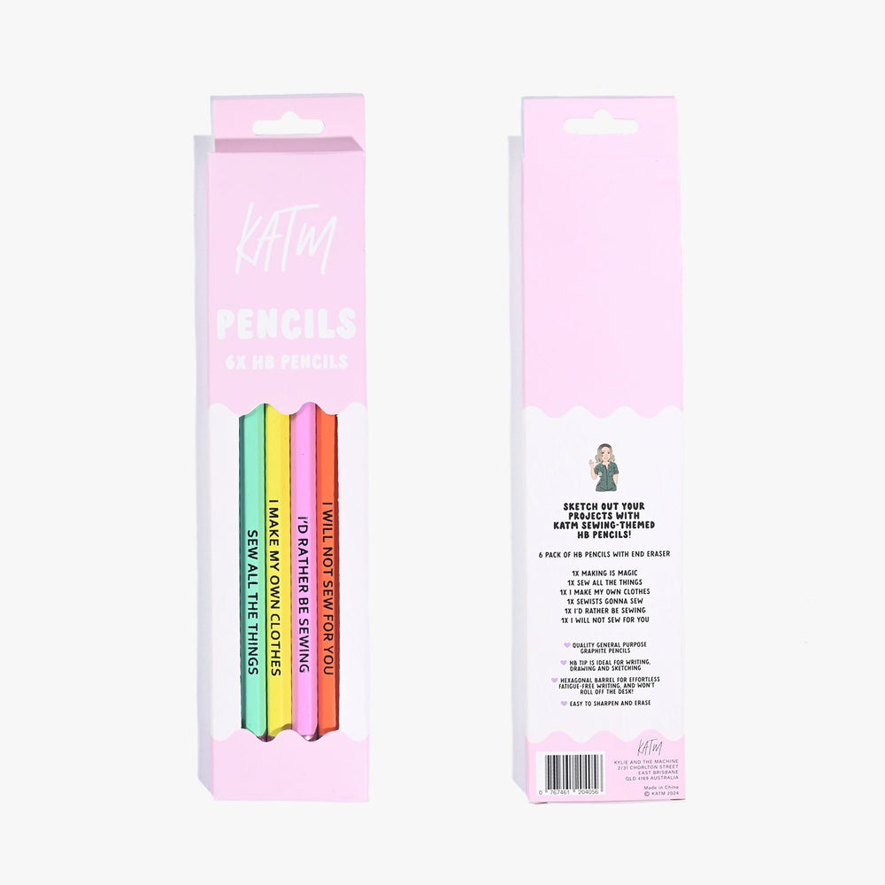 Colorful sewing-themed pencils with fun slogans for sewists and craft lovers