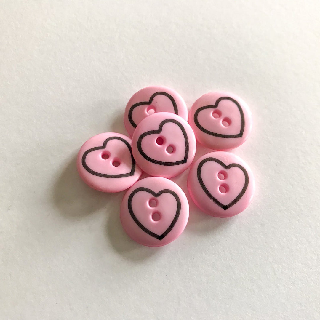 Pink Heart Buttons with Black Heart Design - 13mm Two-Hole Sewing Buttons for Crafts & Clothing