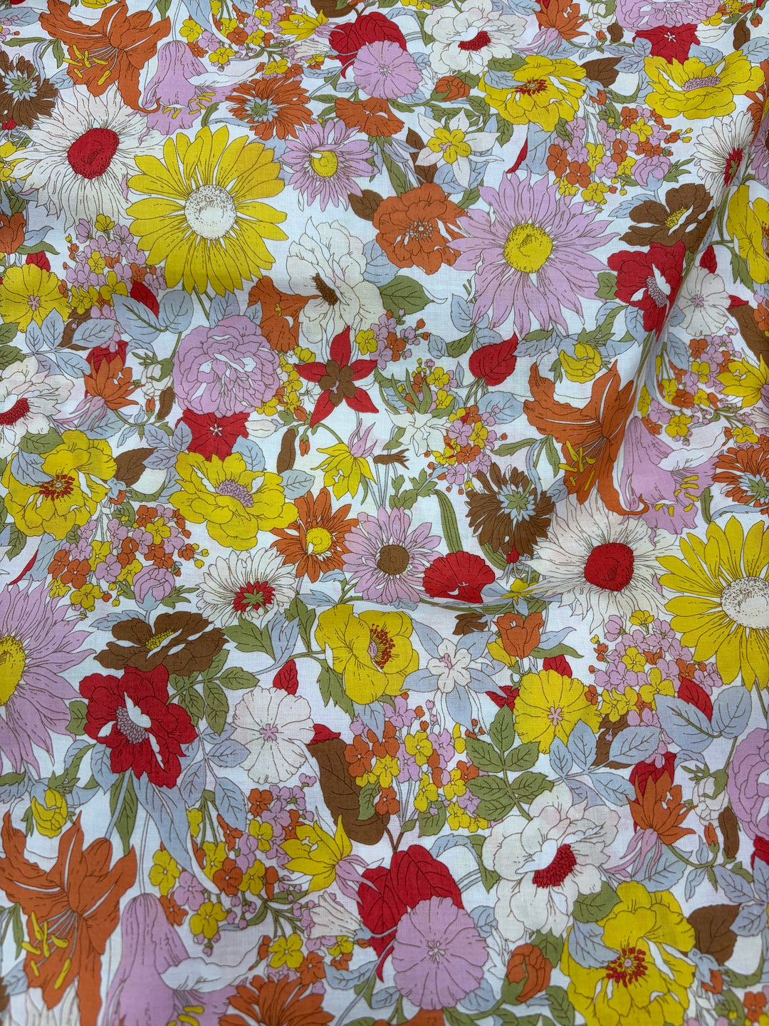 Japanese Cotton Lawn - Flownny Floral - Red, Orange, Pink