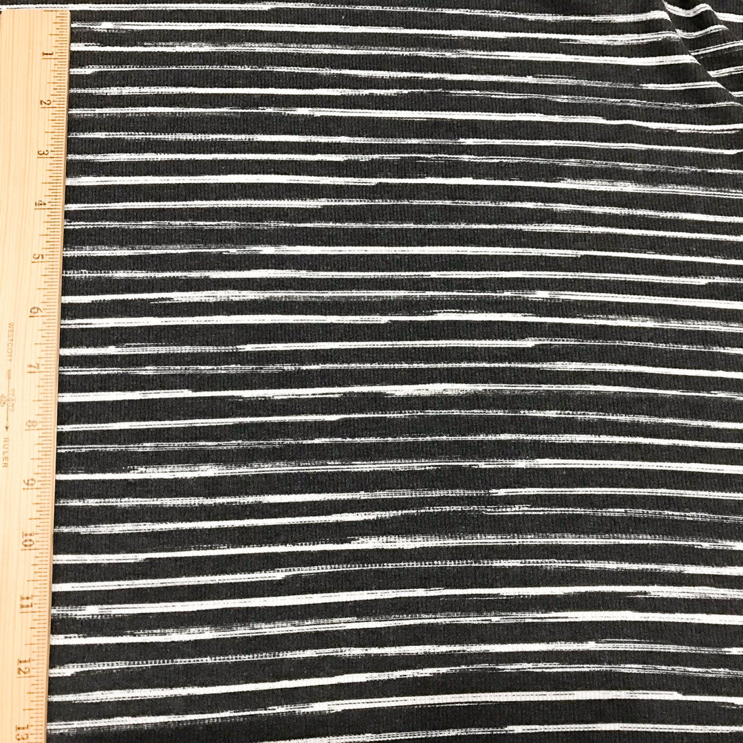 Charcoal White Stripes Rayon Rib Knit Fabric - 95% Rayon 5% Elastane - Stretchy Deadstock Material for Cardigans & Tees