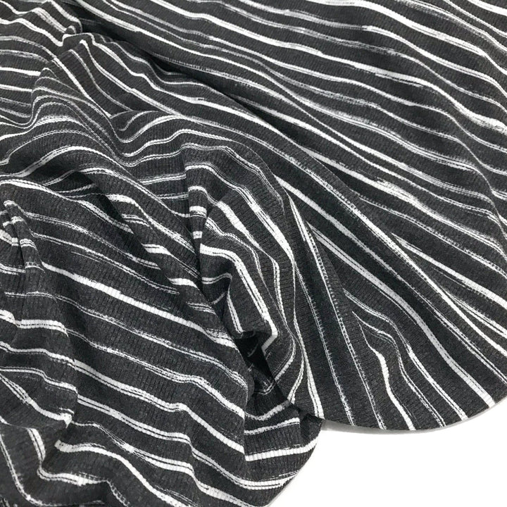 Charcoal White Stripes Rayon Rib Knit Fabric - 95% Rayon 5% Elastane - Stretchy Deadstock Material for Cardigans & Tees