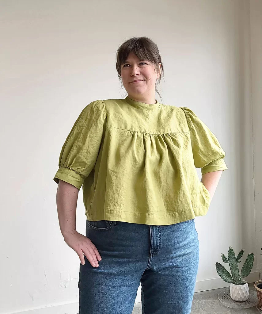 Regalia Blouse for Curvy Sizes by Sew House Seven – Floral Print with Gathered Sleeves and Keyhole Back
