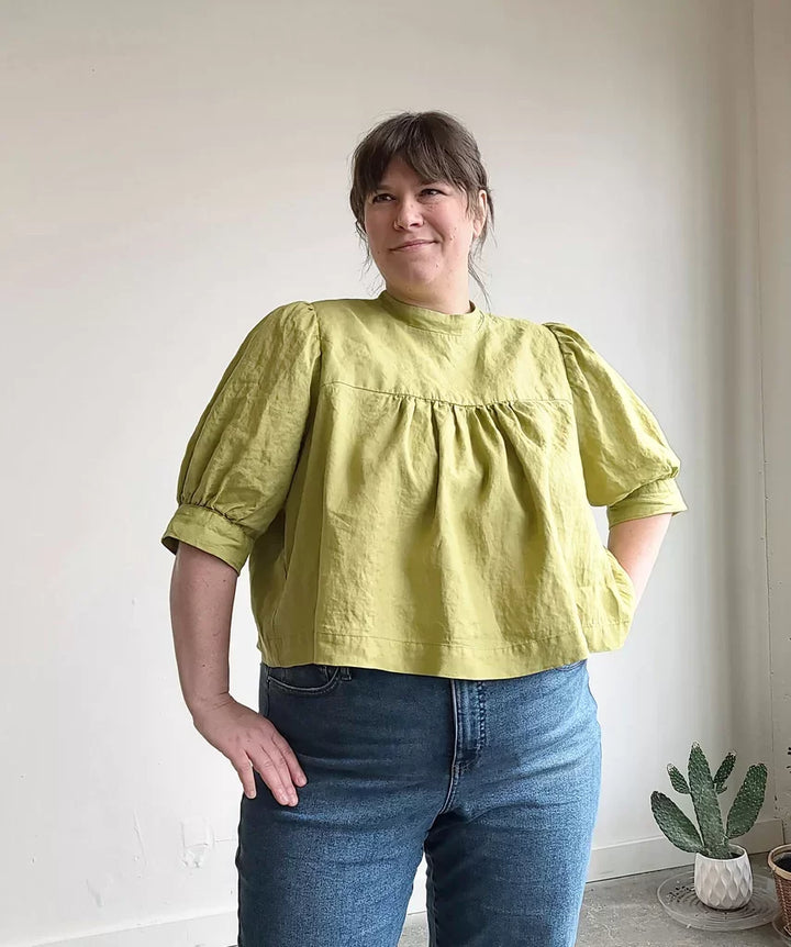 Regalia Blouse for Curvy Sizes by Sew House Seven – Floral Print with Gathered Sleeves and Keyhole Back