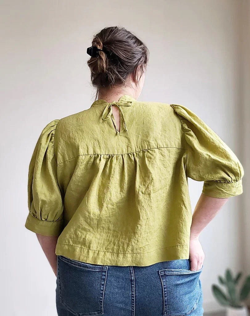 Regalia Blouse for Curvy Sizes by Sew House Seven – Floral Print with Gathered Sleeves and Keyhole Back