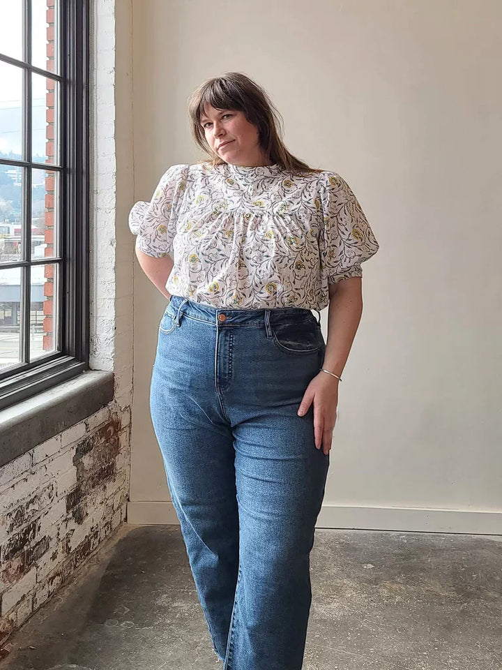 Regalia Blouse for Curvy Sizes by Sew House Seven – Floral Print with Gathered Sleeves and Keyhole Back