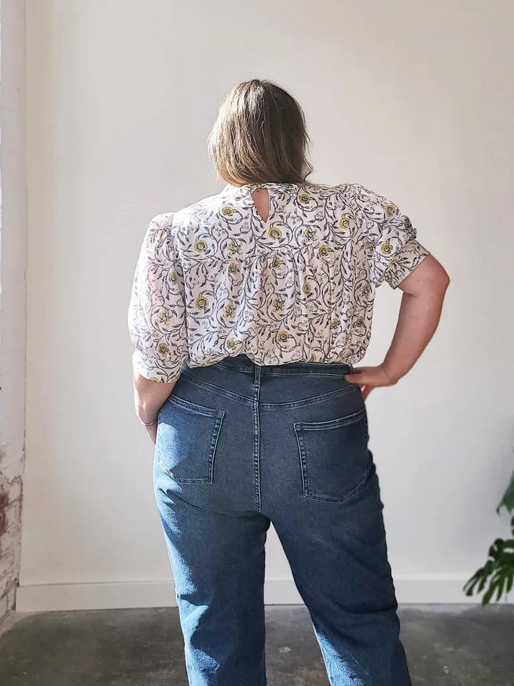 Regalia Blouse for Curvy Sizes by Sew House Seven – Floral Print with Gathered Sleeves and Keyhole Back
