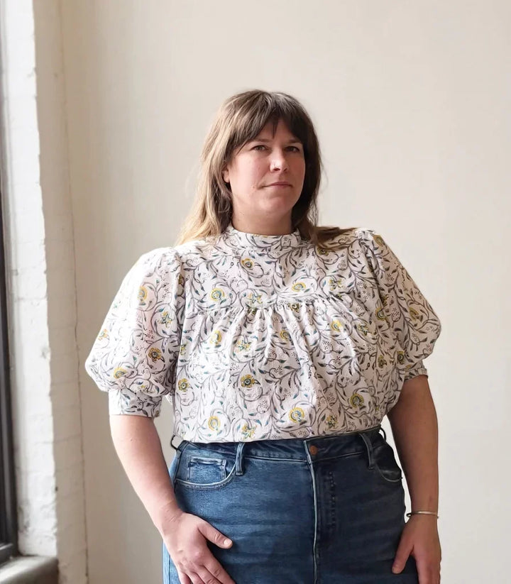 Regalia Blouse for Curvy Sizes by Sew House Seven – Floral Print with Gathered Sleeves and Keyhole Back