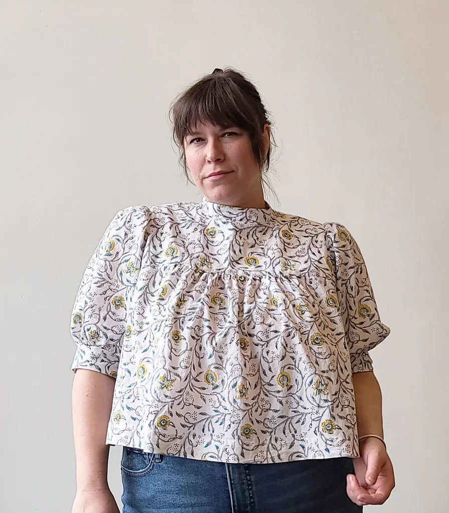 Regalia Blouse for Curvy Sizes by Sew House Seven – Floral Print with Gathered Sleeves and Keyhole Back