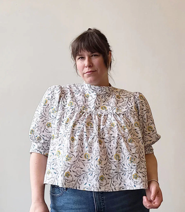 Regalia Blouse for Curvy Sizes by Sew House Seven – Floral Print with Gathered Sleeves and Keyhole Back