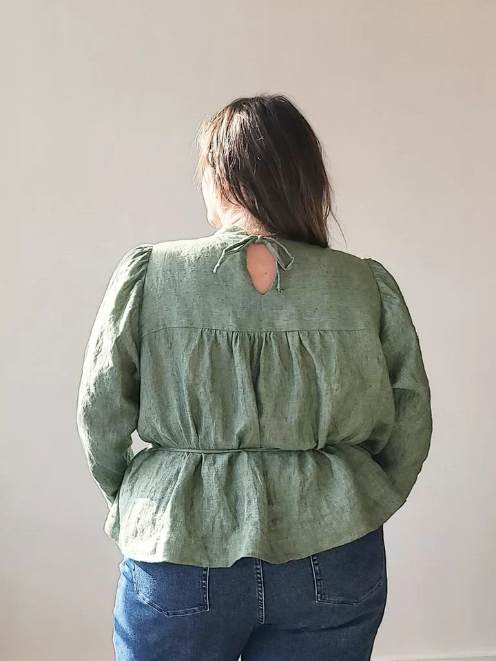 Regalia Blouse for Curvy Sizes by Sew House Seven – Floral Print with Gathered Sleeves and Keyhole Back