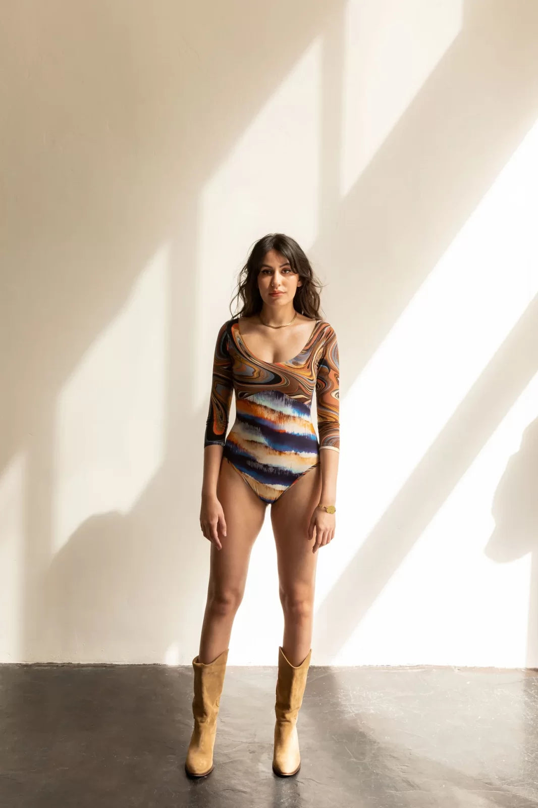 Friday Pattern Co. Elysian Bodysuit sewing pattern – long-sleeve knit bodysuit with scoop neck for sizes XS-7X
