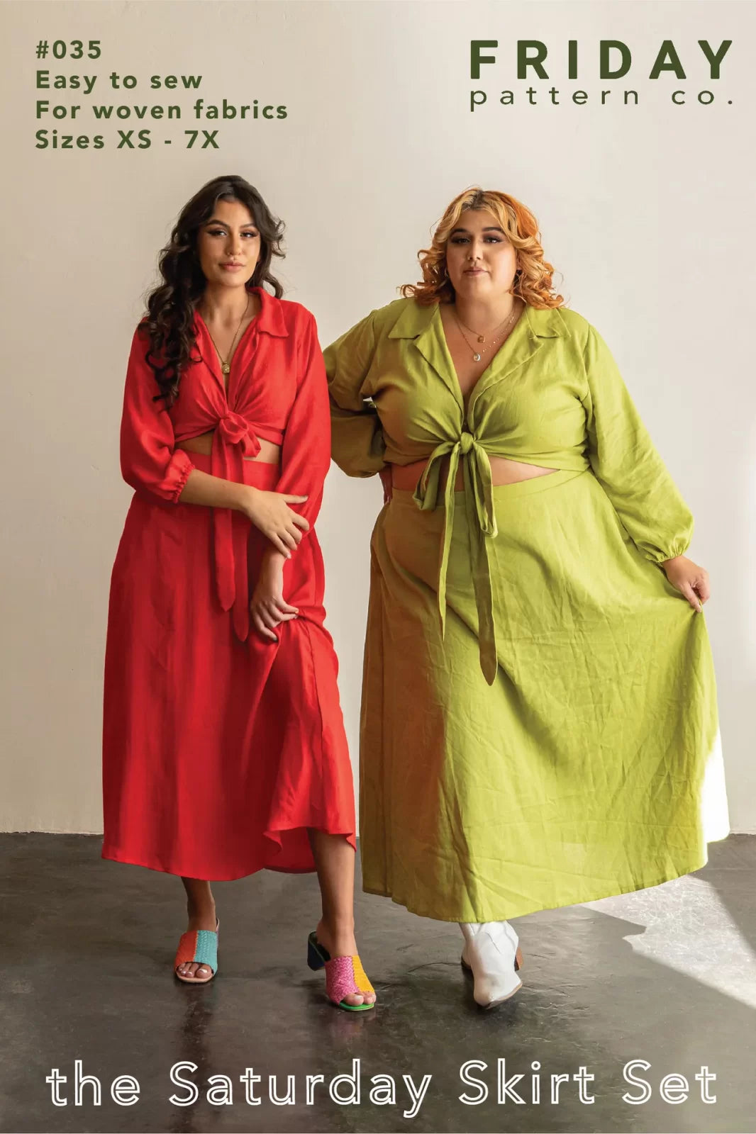 Friday Pattern Co. Saturday Skirt Set sewing pattern – wrap top and A-line skirt with pockets for sizes XS-7X