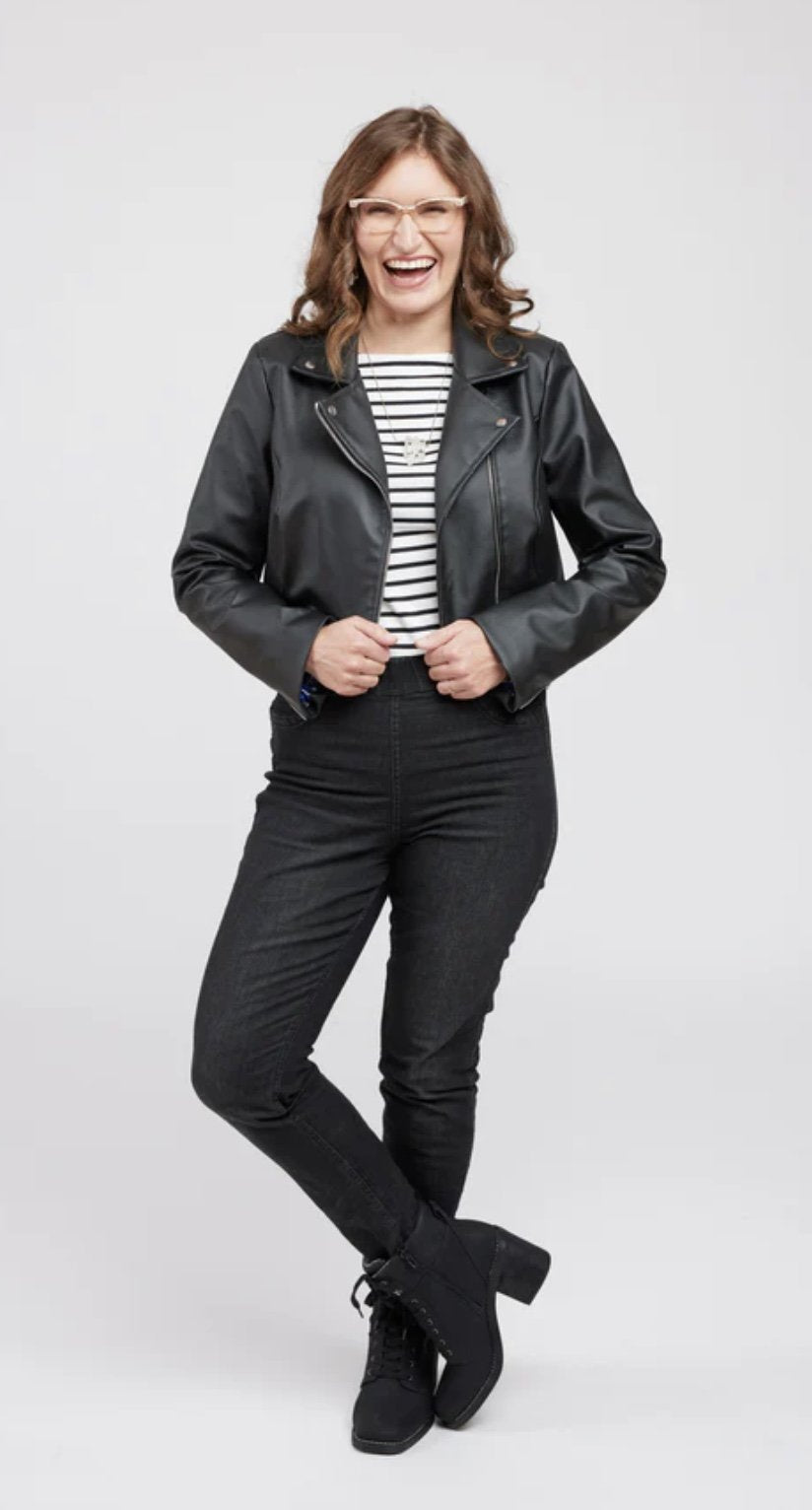 Cashmerette Canton Moto Jacket sewing pattern – curve-friendly biker jacket with asymmetrical zip for sizes 0-16 (cup sizes C-H)