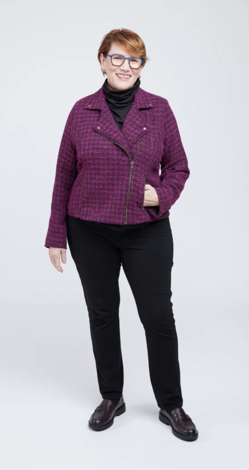 Cashmerette Canton Moto Jacket sewing pattern – curve-friendly biker jacket with asymmetrical zip for sizes 0-16 (cup sizes C-H)