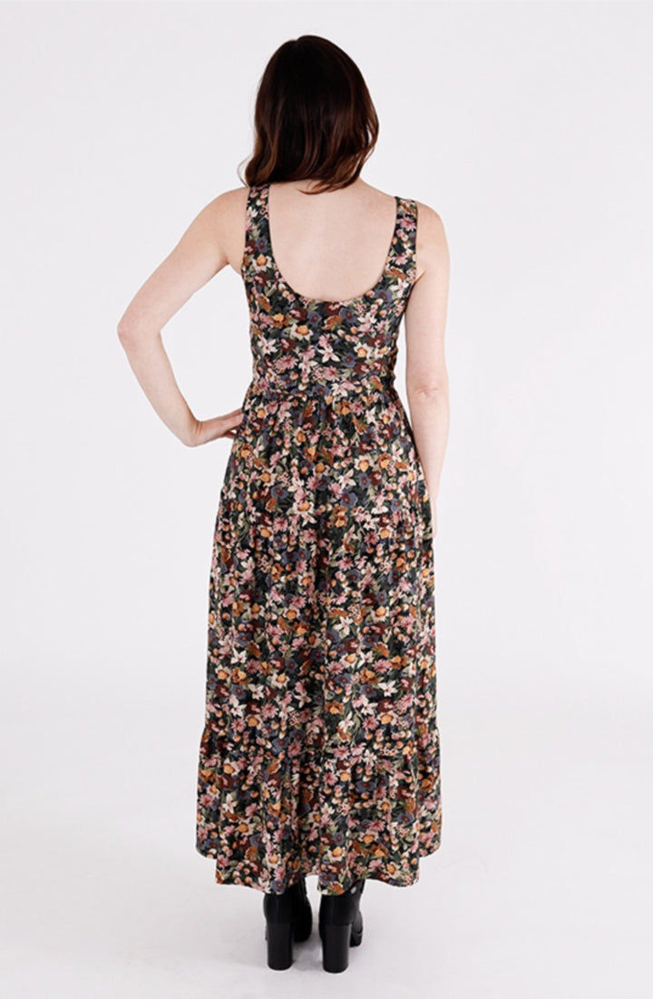 Chalk & Notch Shay Dress sewing pattern – tiered maxi dress with scoop neck and puff sleeves for sizes 0-30