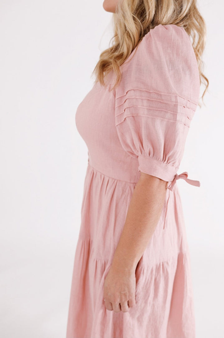 Chalk & Notch Shay Dress sewing pattern – tiered maxi dress with scoop neck and puff sleeves for sizes 0-30