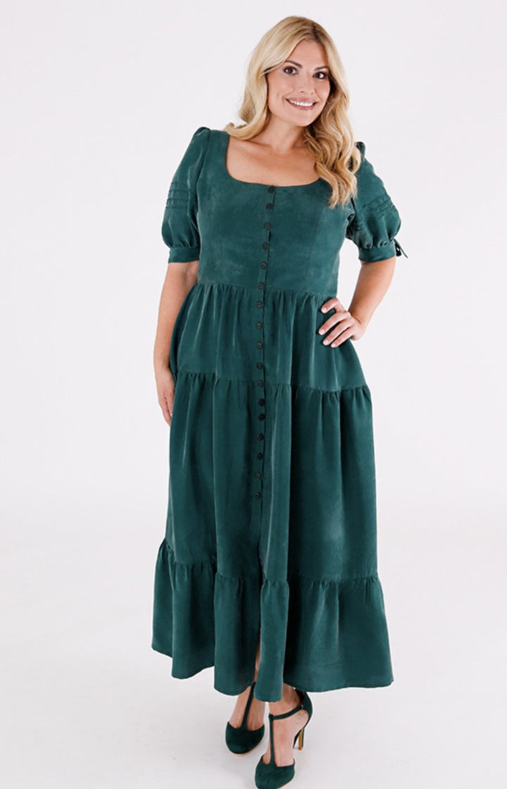 Chalk & Notch Shay Dress sewing pattern – tiered maxi dress with scoop neck and puff sleeves for sizes 0-30