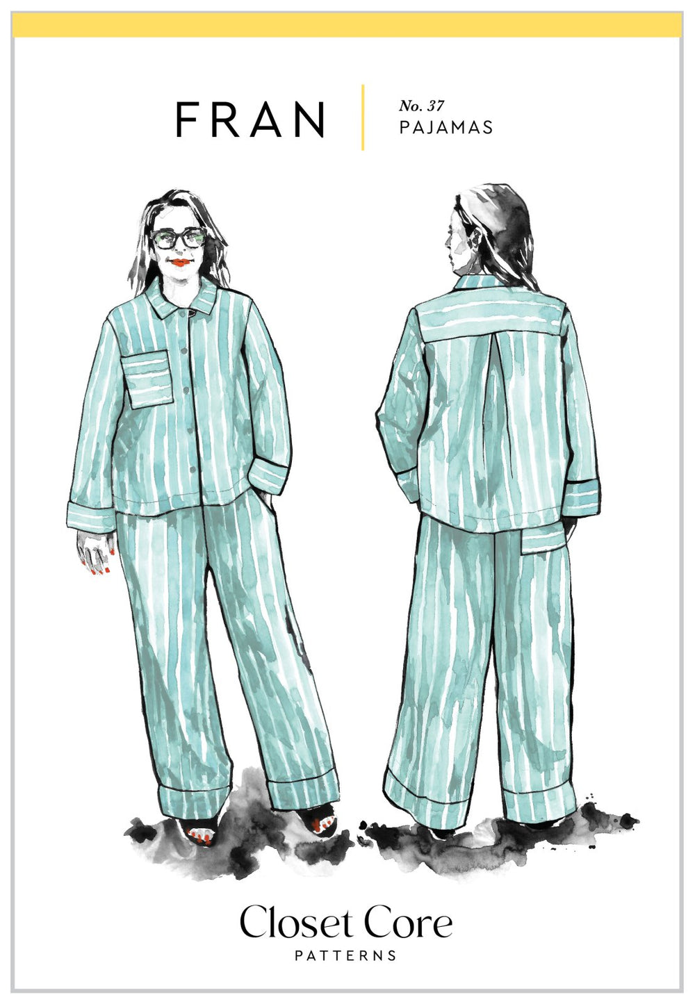 Closet Core Fran Pajamas sewing pattern – tailored two-piece pajama set with cuffed top and straight-legged bottoms