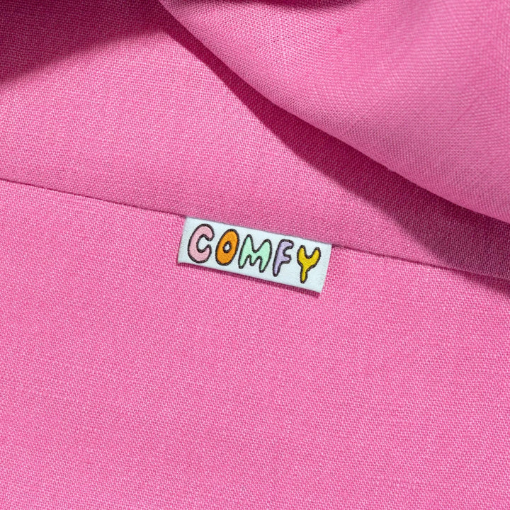 Kylie and the Machine COMFY garment labels - baby blue with multicolor text for handmade clothing