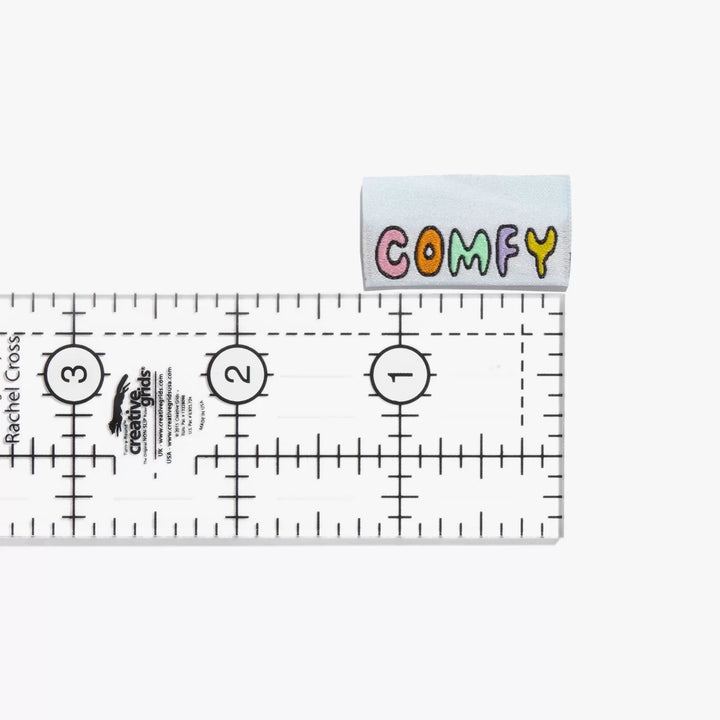 Kylie and the Machine COMFY garment labels - baby blue with multicolor text for handmade clothing