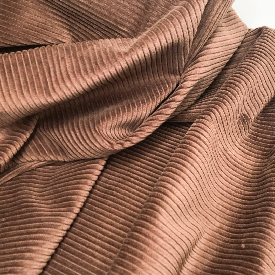 Root beer brown 5 wale cotton corduroy fabric - wide width soft textile for sewing autumn jackets and pants